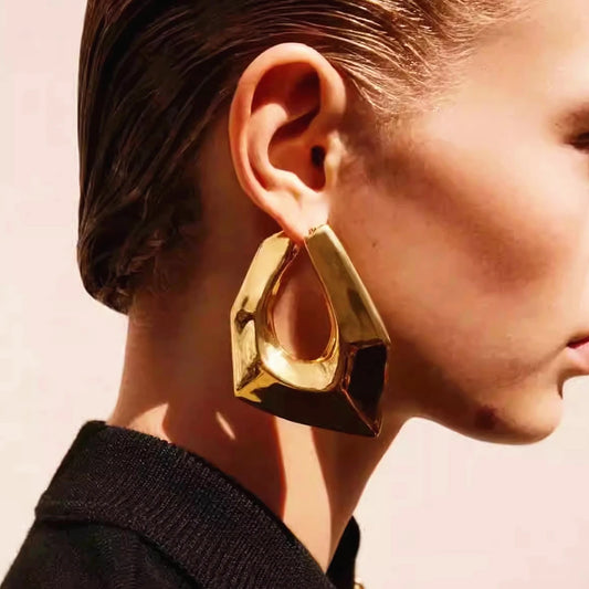 Irregular Geometric Metal Earrings - Bold Statement Design