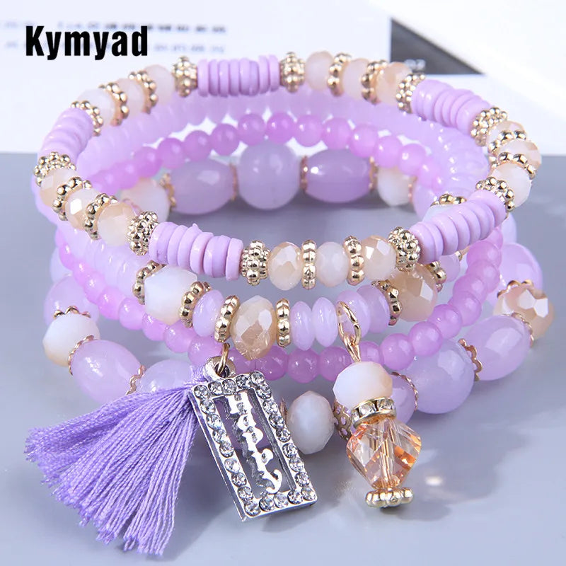 Bohemian Crystal Beads Charm Bracelet - Resin Design