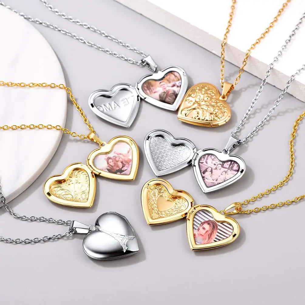Heart Frame Memory Locket Pendant Necklace - Photo Keepsake