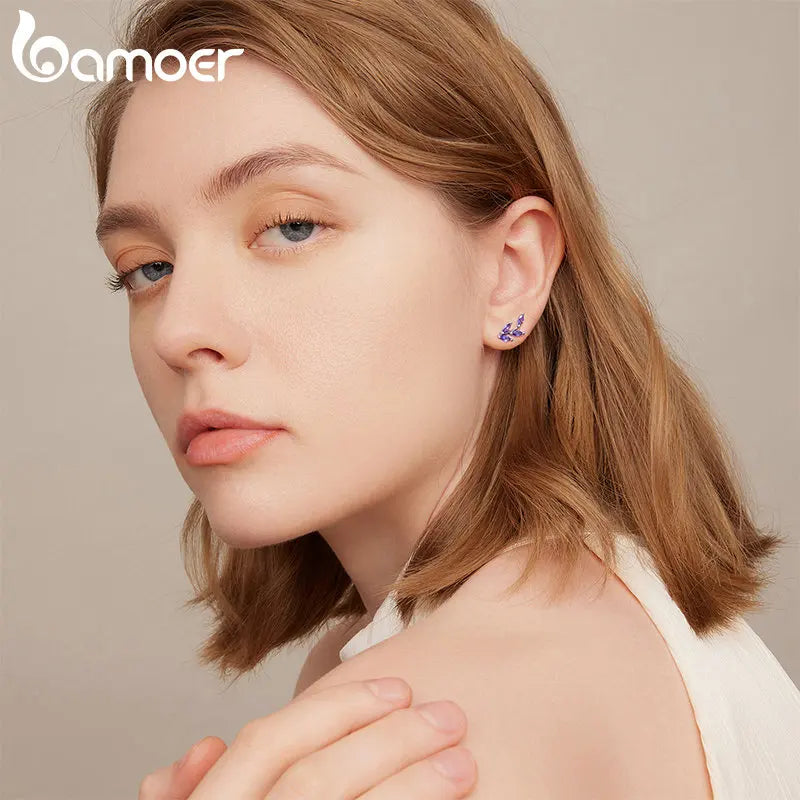 Purple Branch Stud Earrings - 925 Sterling Silver