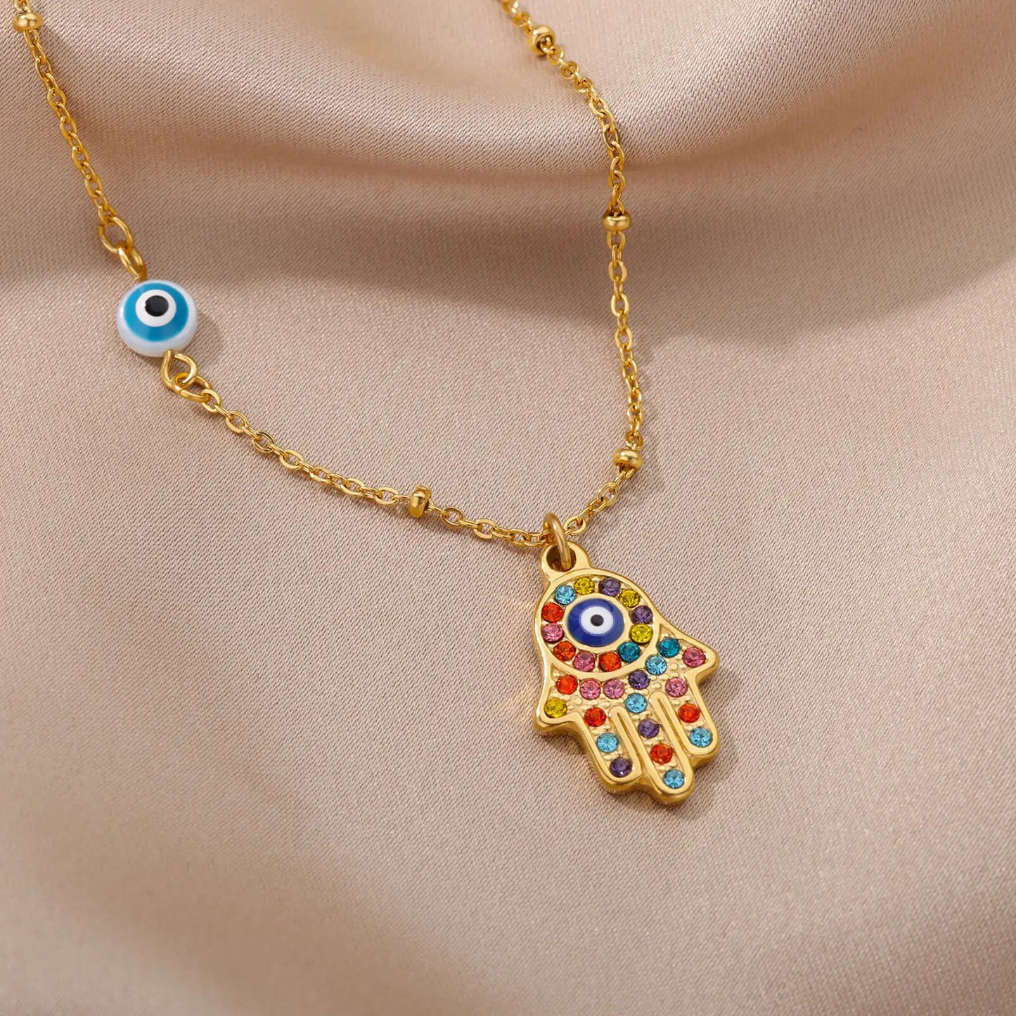 Turkish Evil Eye Zircon Pendant Necklace - Protective Charm