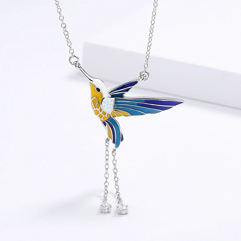 Handmade Colorful Flying Bird Pendant Necklace - Double Sided