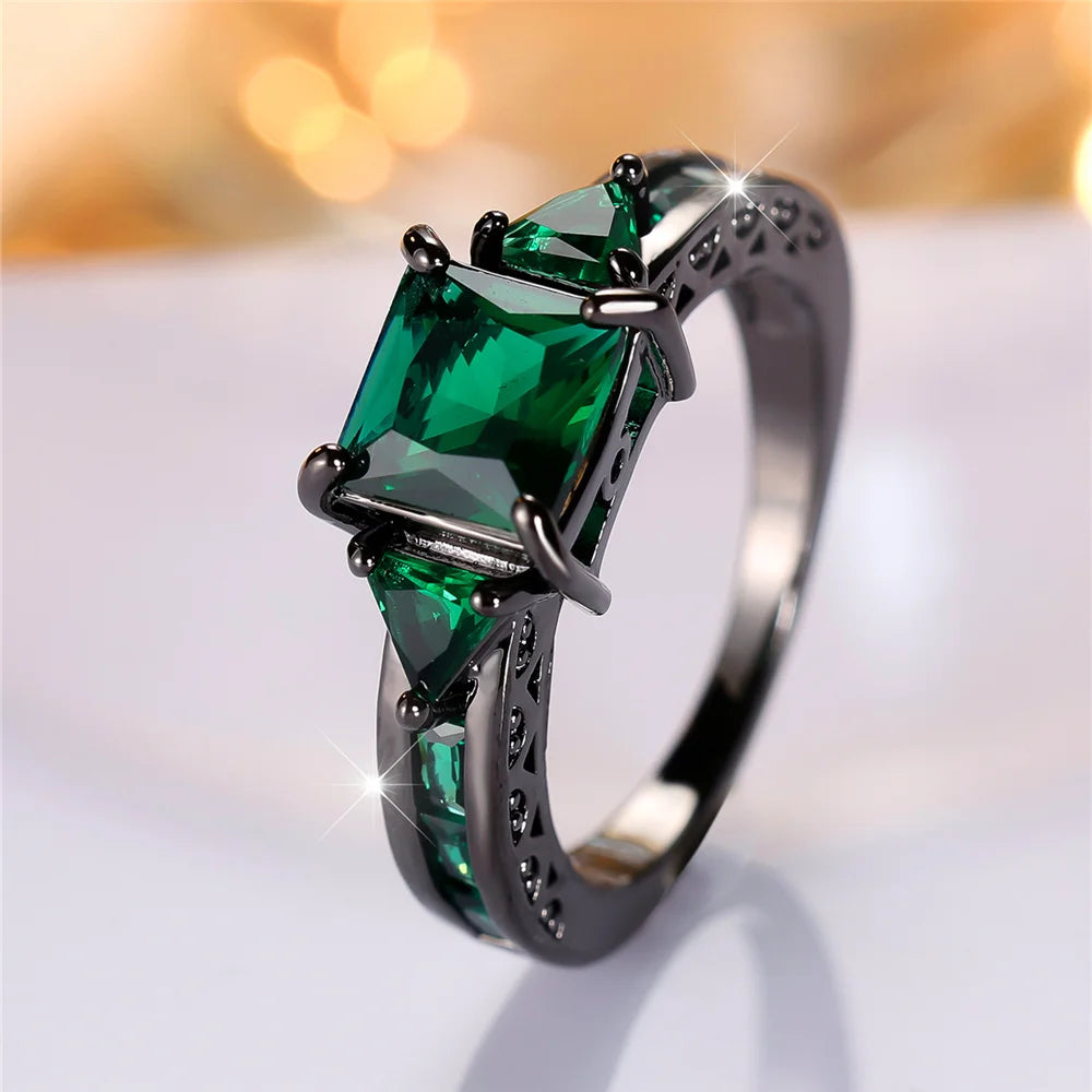 Dark Green Zircon Ring - Square Cut Statement Ring