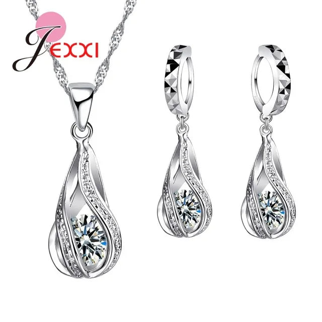 Water Drop Jewelry Set - 925 Sterling Silver Necklace & Earrings
