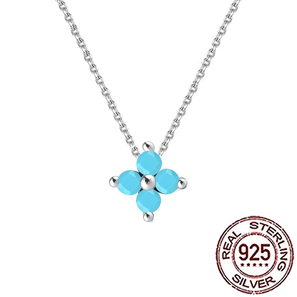 Sterling Silver Turquoise Pendant Necklace - S925 Silver