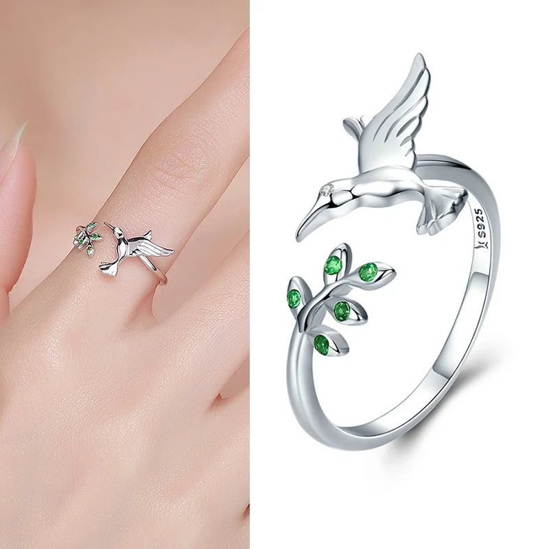 925 Sterling Silver Green Square Gemstone Open Ring