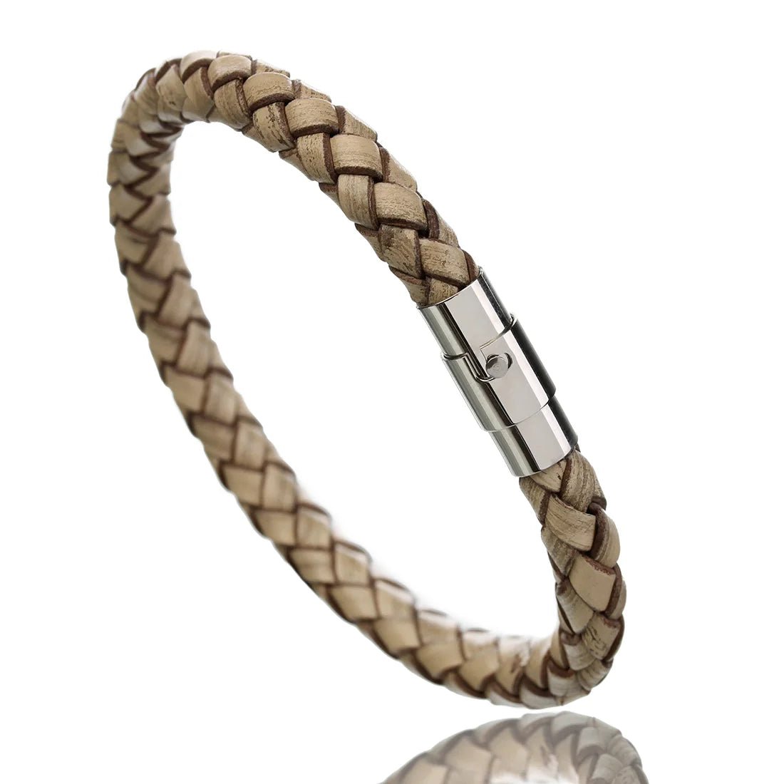 Genuine Braided Leather Bracelet - Stainless Steel Magnetic Clasp